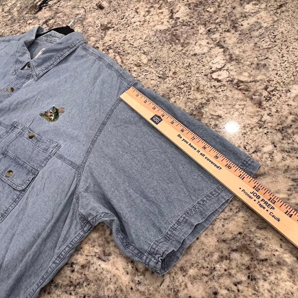 Fishing Shirt - Mens 4XL- Blue Denim Look - 100% Cotton - Embroidered Fish- SS - Picture 9 of 10